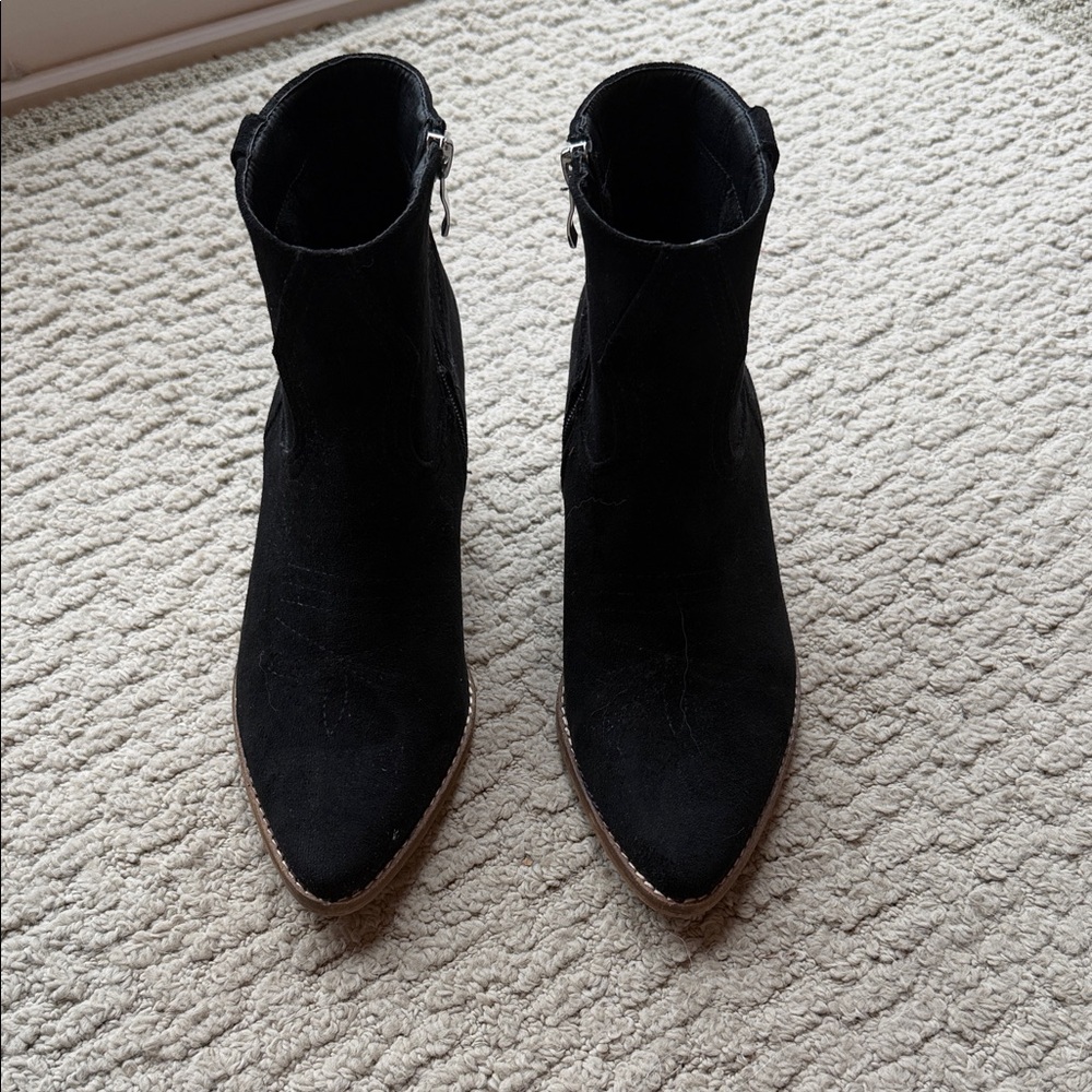 Women’s black suede heeled boots